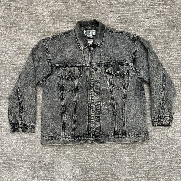 VTG Drummer Boy Jacket Mens XL Denim Black Gray Acid Wash Sherpa Lined 90s 80s - Picture 1 of 13